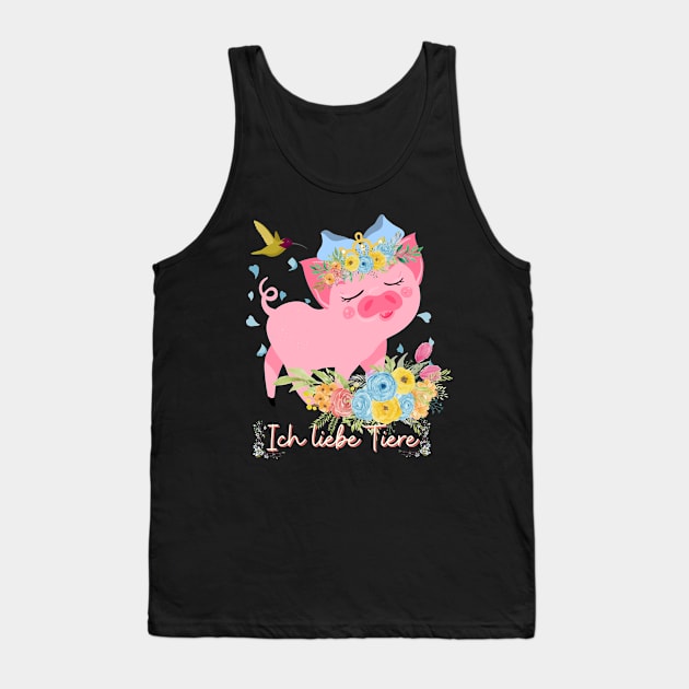 Schwein Vogel Liebe Tiere Prinzessin Blumen Süß Tank Top by Maggini Art